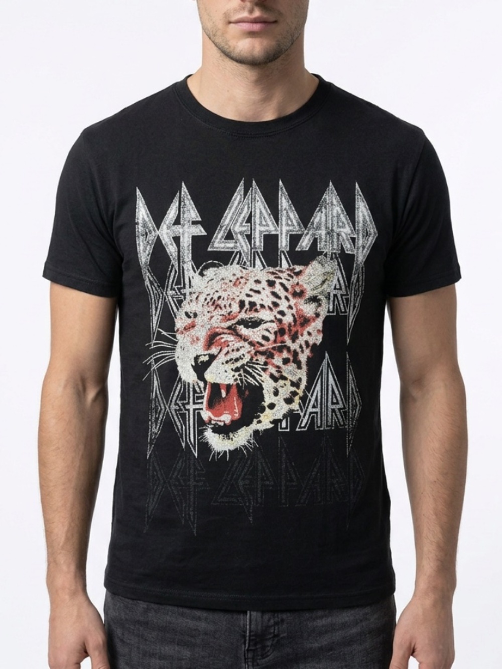 DEF LEPPARD • Black Leopard Graphic Band Tee T-Shirt Size Large